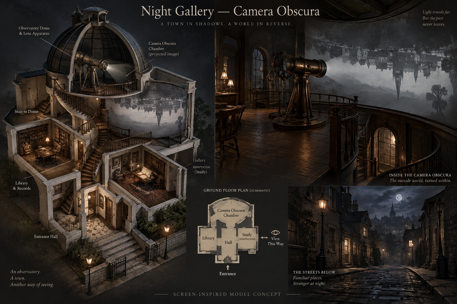 Set model design board for Night Gallery: Camera Obscura.