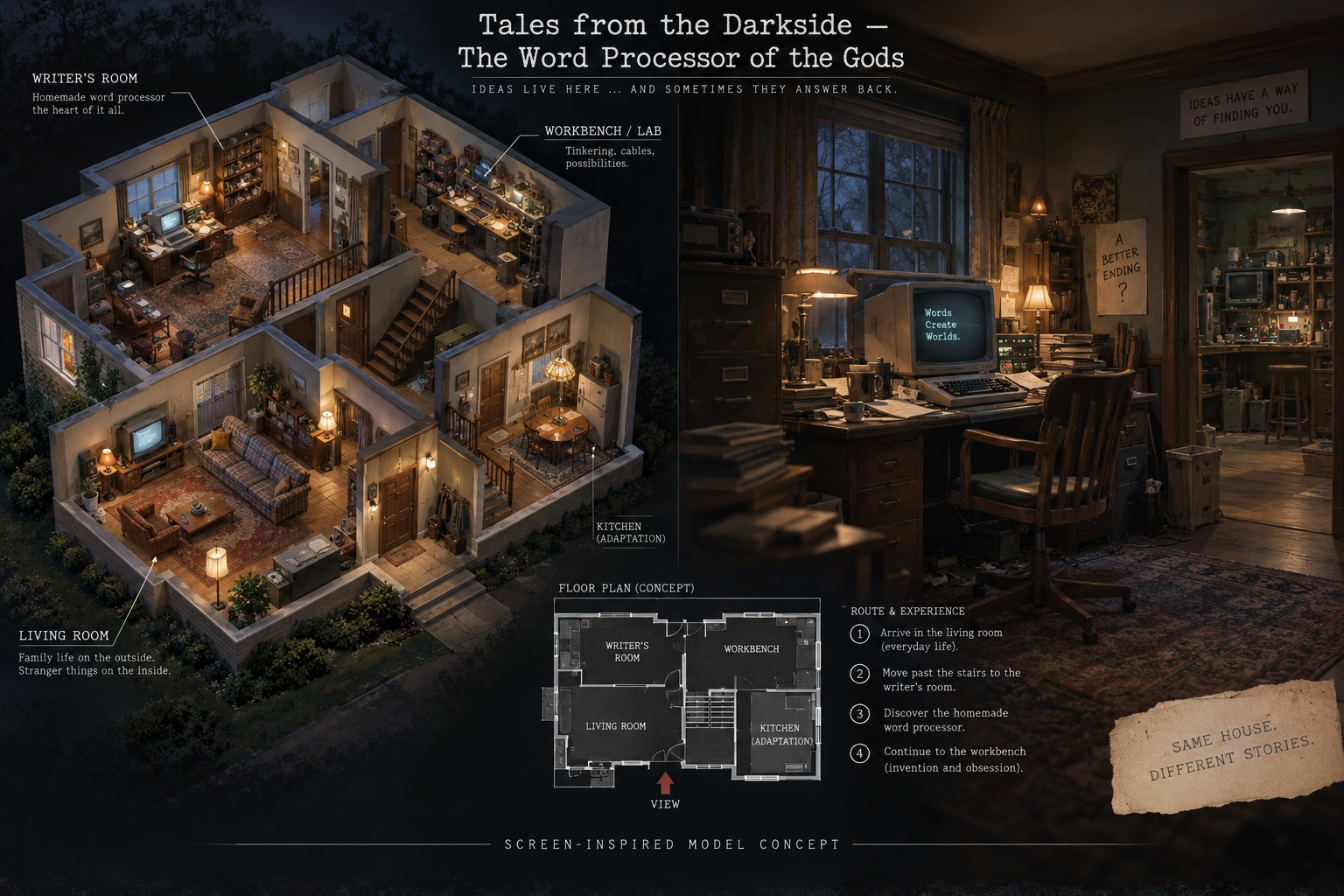Set model design board for Tales from the Darkside: The Word Processor of the Gods.