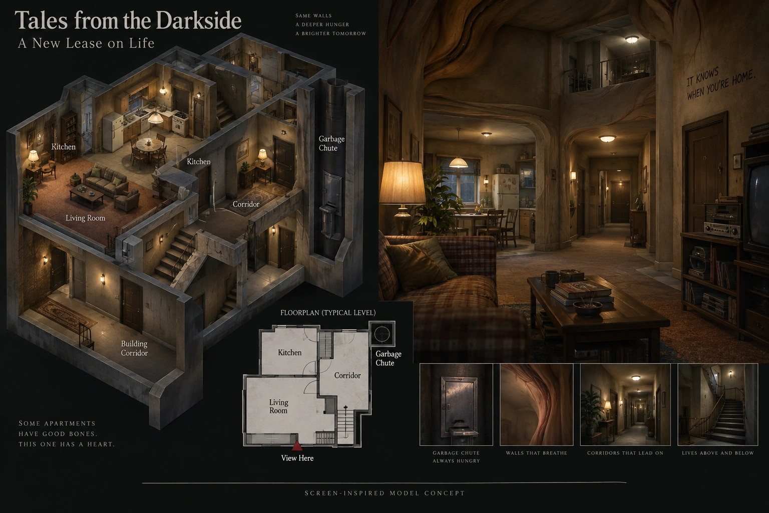 Set model design board for Tales from the Darkside: A New Lease on Life.