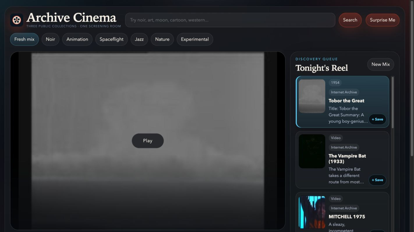 Archive Cinema application screenshot