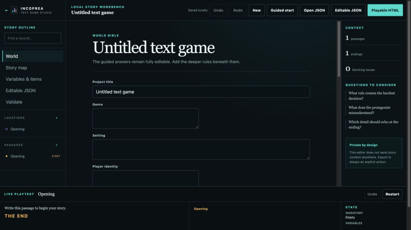 Text Game Studio application screenshot